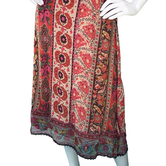 New Look Womens Size UK 12 US 8 Kaftan Midi Dress Half Sleeve Paisley Silk Red - Picture 3 of 15